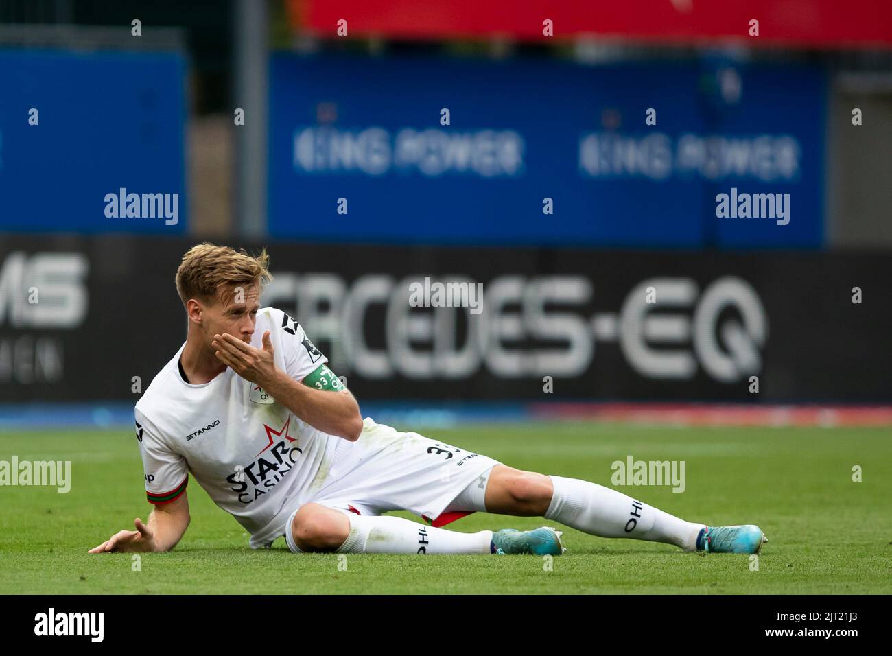 OHL's Mathieu Maertens reacts during a soccer match between Oud