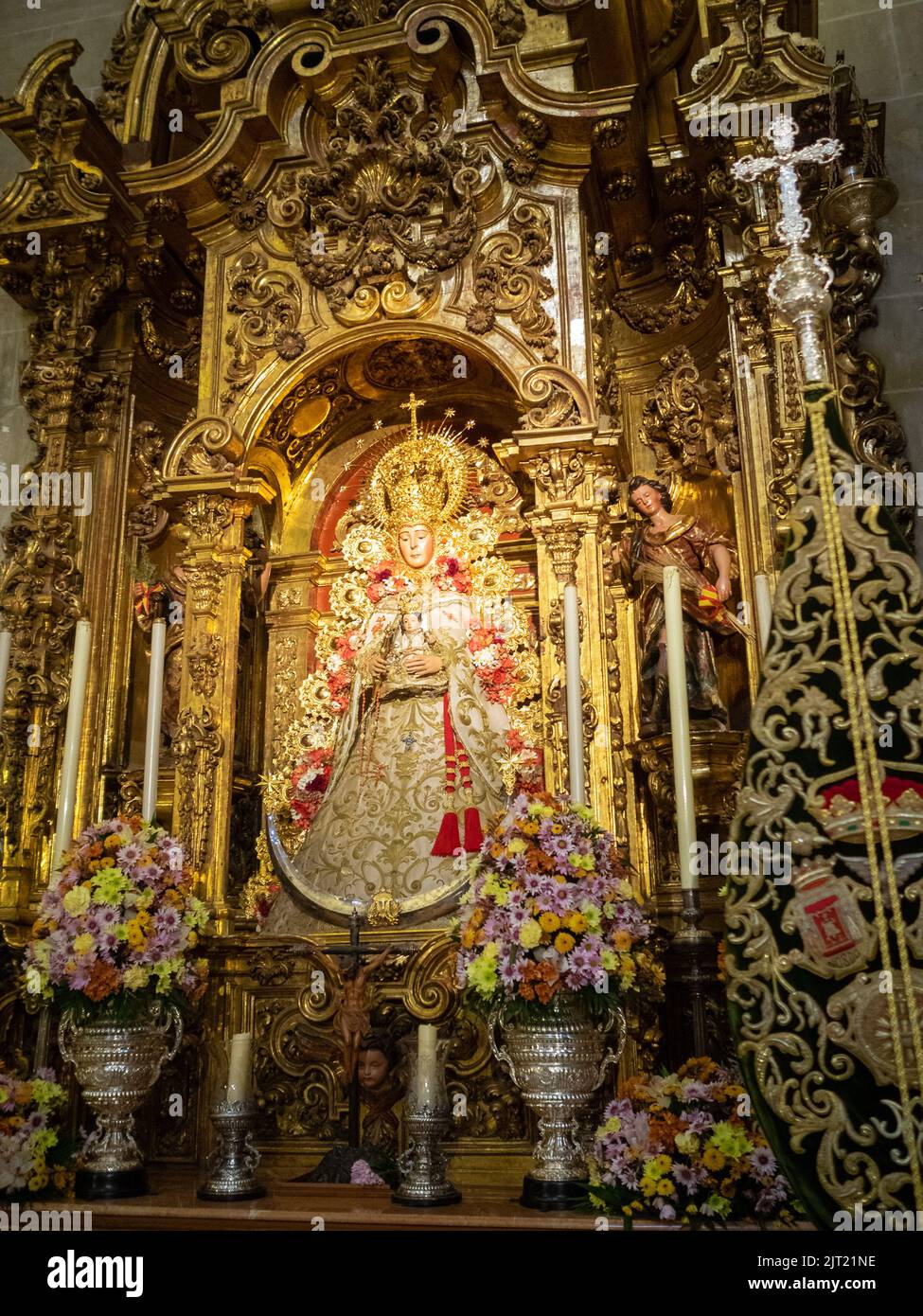 Virgen del Rocio alterpiece, Iglesia Colegial del Divino Salvador, Seville Stock Photo