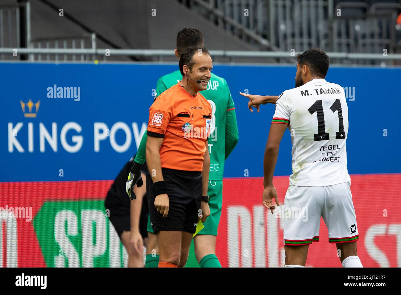 Referee Alexandre Boucaut and OHL's Mousa Suleiman Tamari pictured