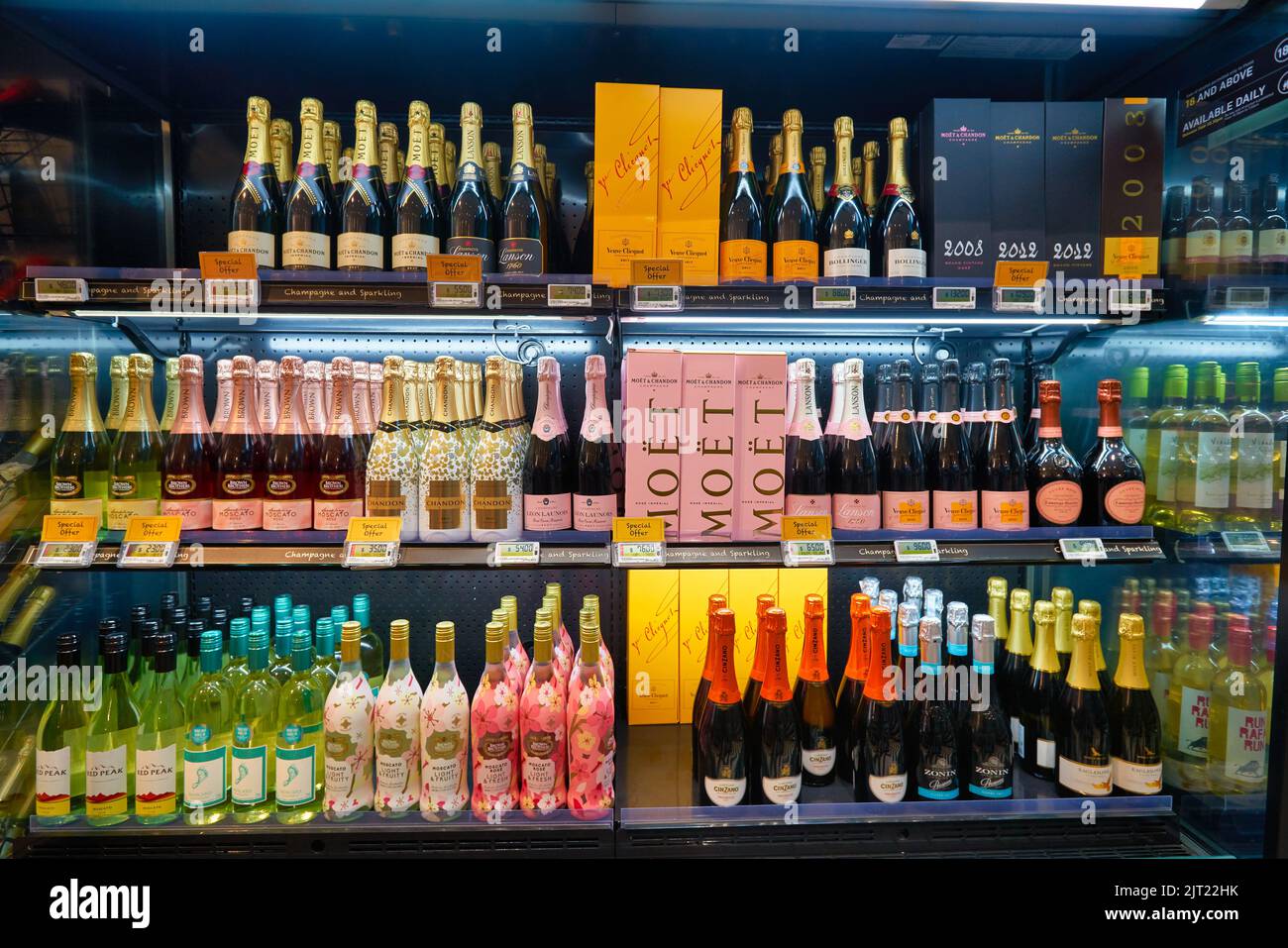 SINGAPORE JANUARY 20, 2020 champagne bottles on display in Jasons