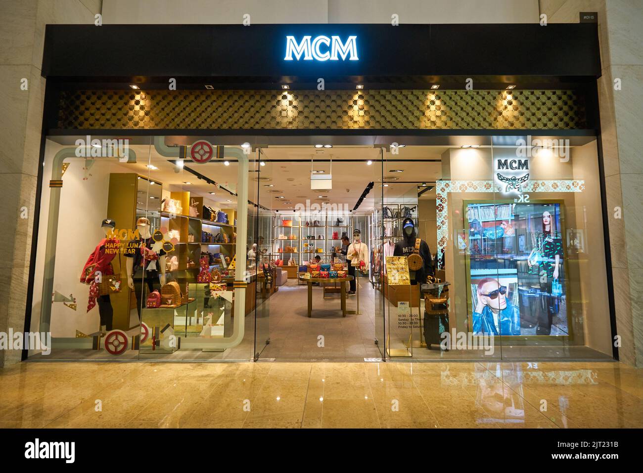 SINGAPORE - JANUARY 20, 2020: MCM storefront at Marina Bay Sands in Singapore. MCM Worldwide is a leather luxury goods brand. Stock Photo