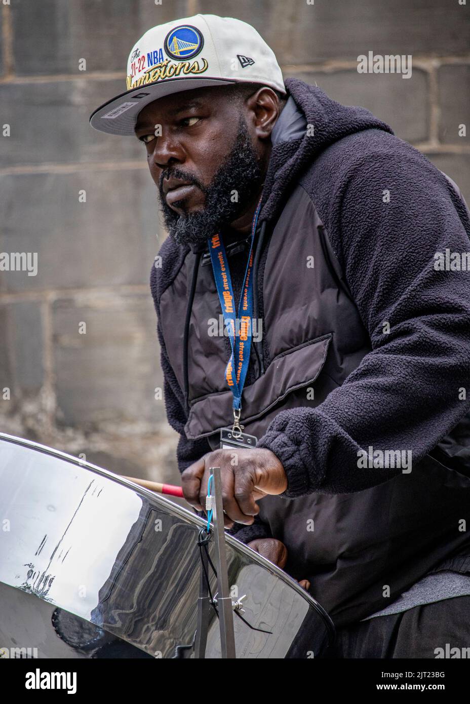 Black Male Steel Drum Player, Edinburgh Festival Fringe Street