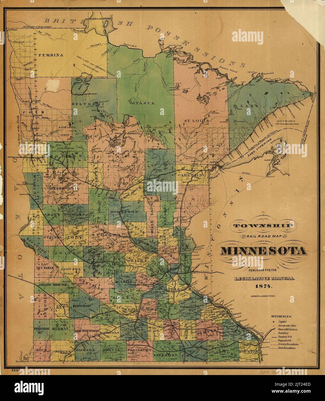 Township and railroad map of Minnesota published for the Legislative