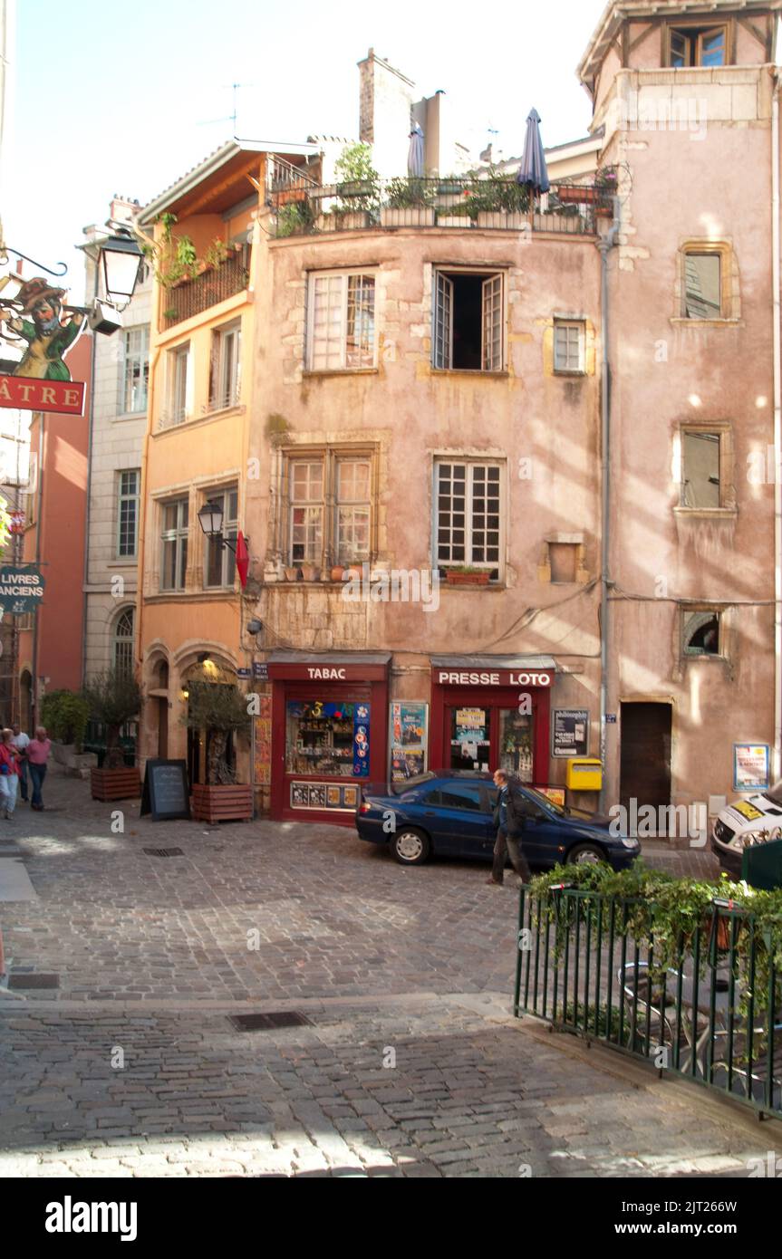 Old Town, Lyon, Rhone, Rhone-Alpes, France.  The Saone and the Rhone Rivers meet in Lyon and form a peninsula in the middle of the town. Stock Photo