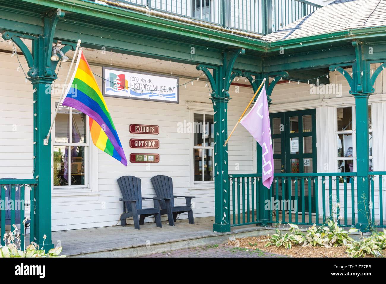 1000 islands History Museum with rainbow flag, Gananoque, Ontario, Canada Stock Photo