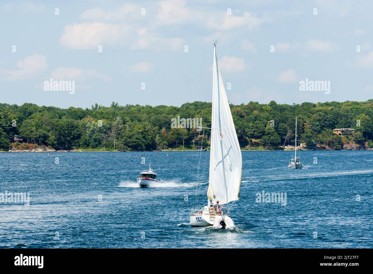 Boats sailing in Admiralty group, 1000 one thousand islands, Gananoque, Ontario, Canada Stock Photo