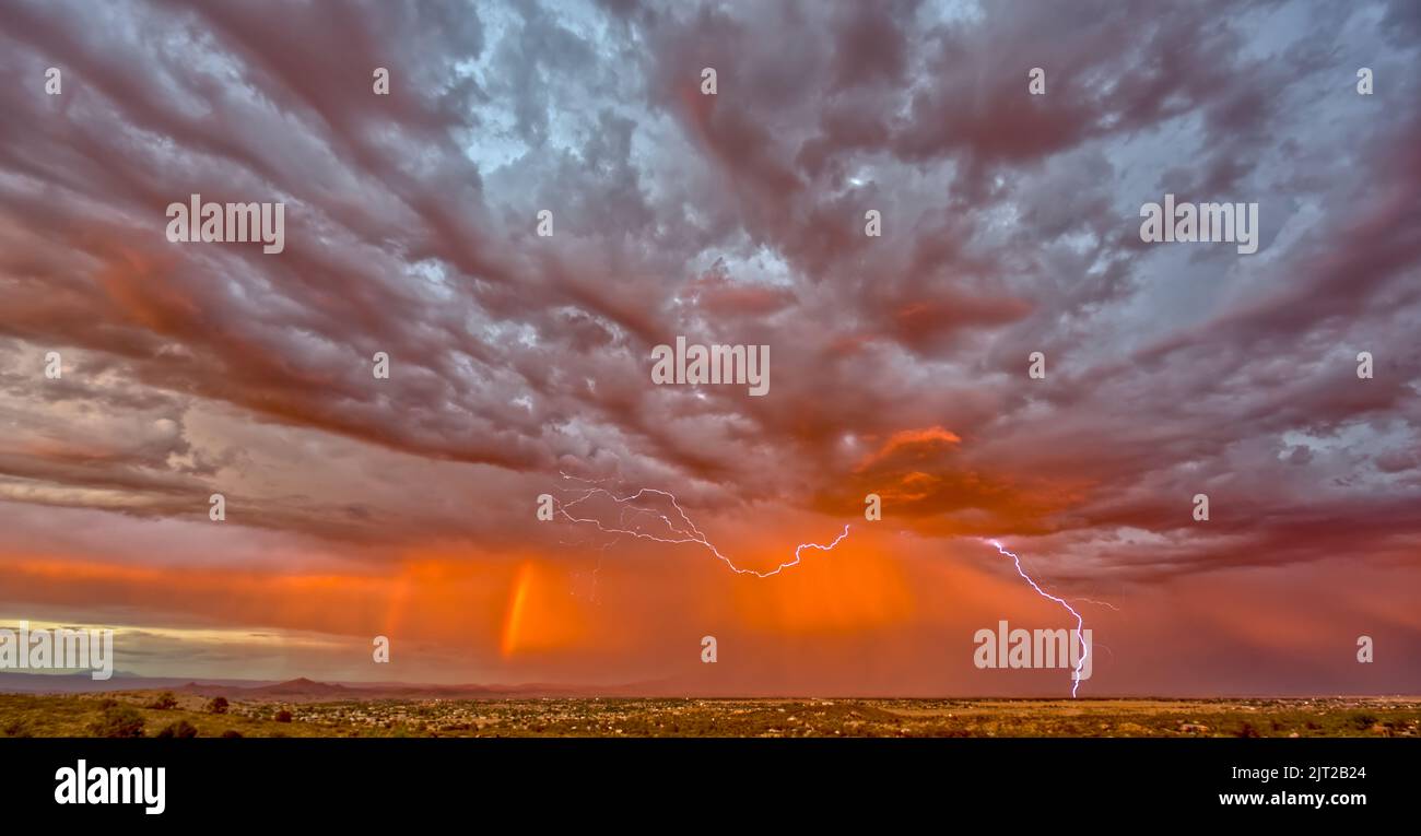 Lightning storm and sunset combined in Chino Valley Arizona. Stock Photo