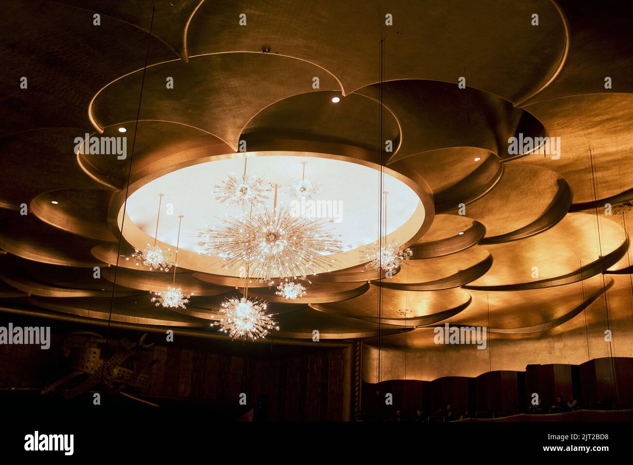 Chandeliers and Ceiling, Metropolitan Opera House, Lincoln Center, New York City, New York, USA Stock Photo