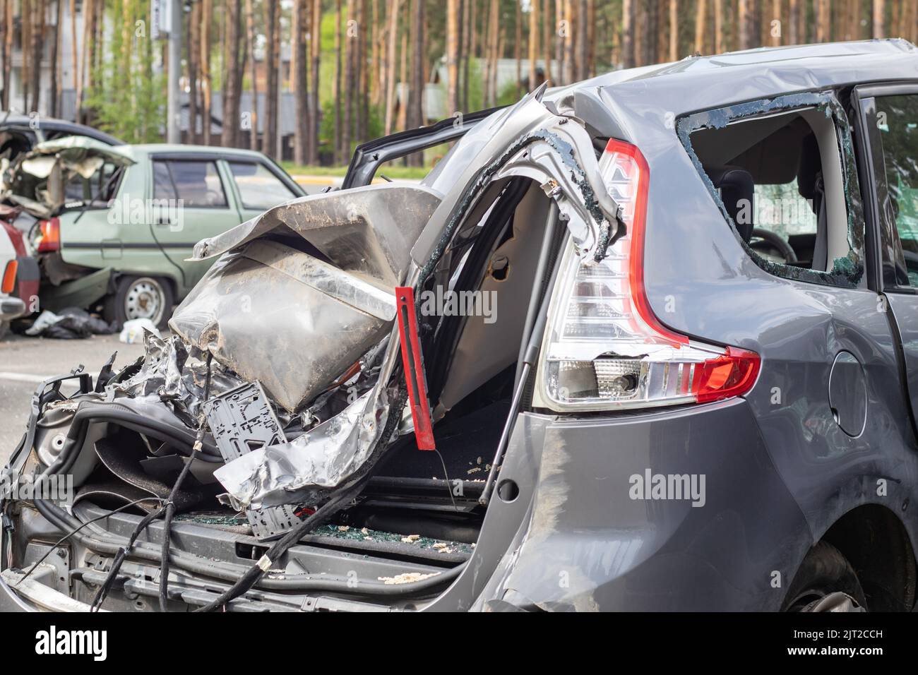 Car riddled with bullets. War of Russia against Ukraine. A car of ...