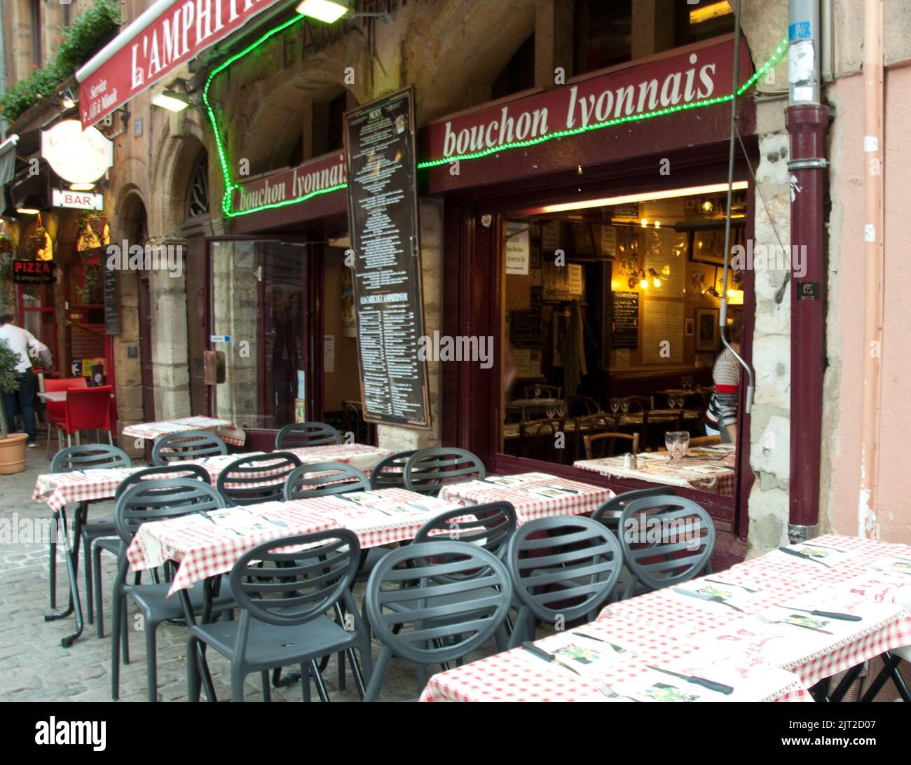 Bouchon Lyonnais, Restaurant, Lyon, Rhone, Rhone-Alpes, France.  Lyon is considered the gastronomic capital of France. Stock Photo