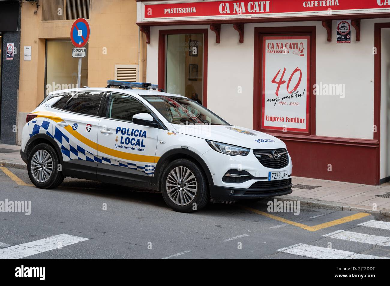 An Opel Grandland X car of the local police in Palma city, Mallorca island, Spain Stock Photo