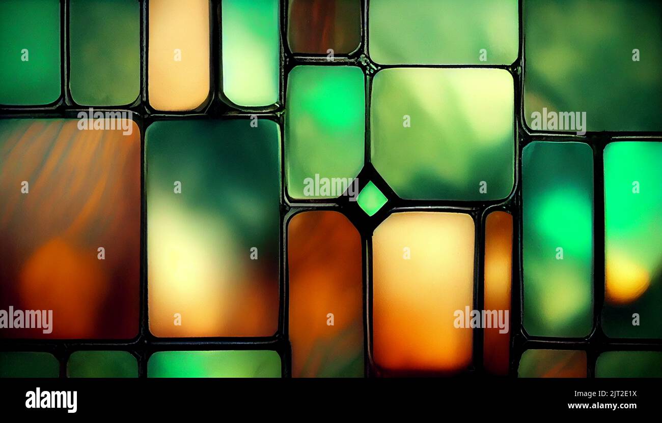 Green glowing stained glass pattern background. Beautiful abstract