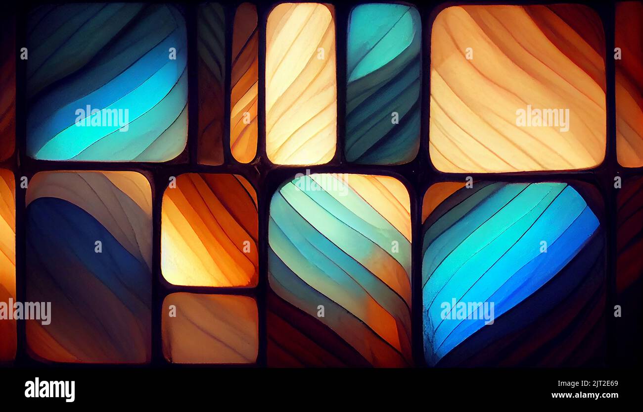 Blue glowing stained glass pattern background. Beautiful abstract