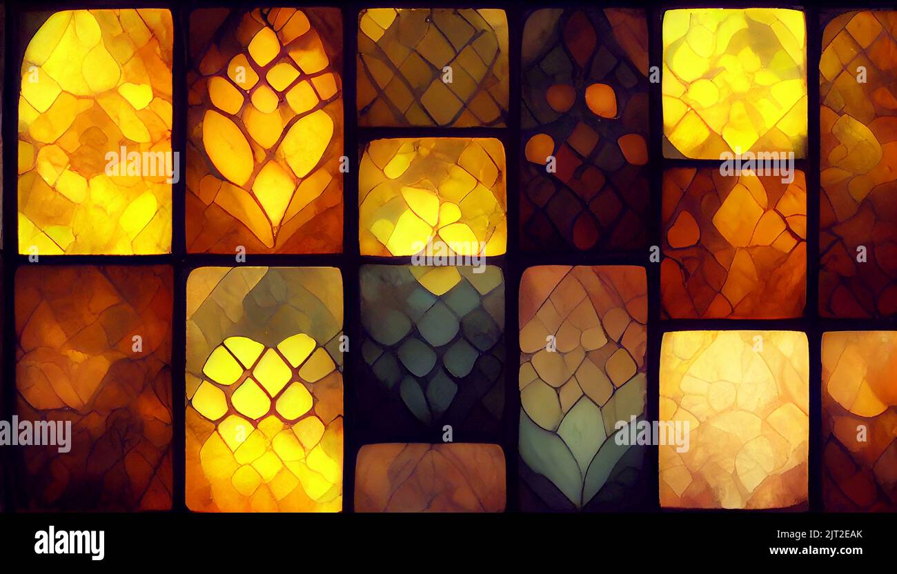 Yellow glowing stained glass pattern background. Beautiful abstract