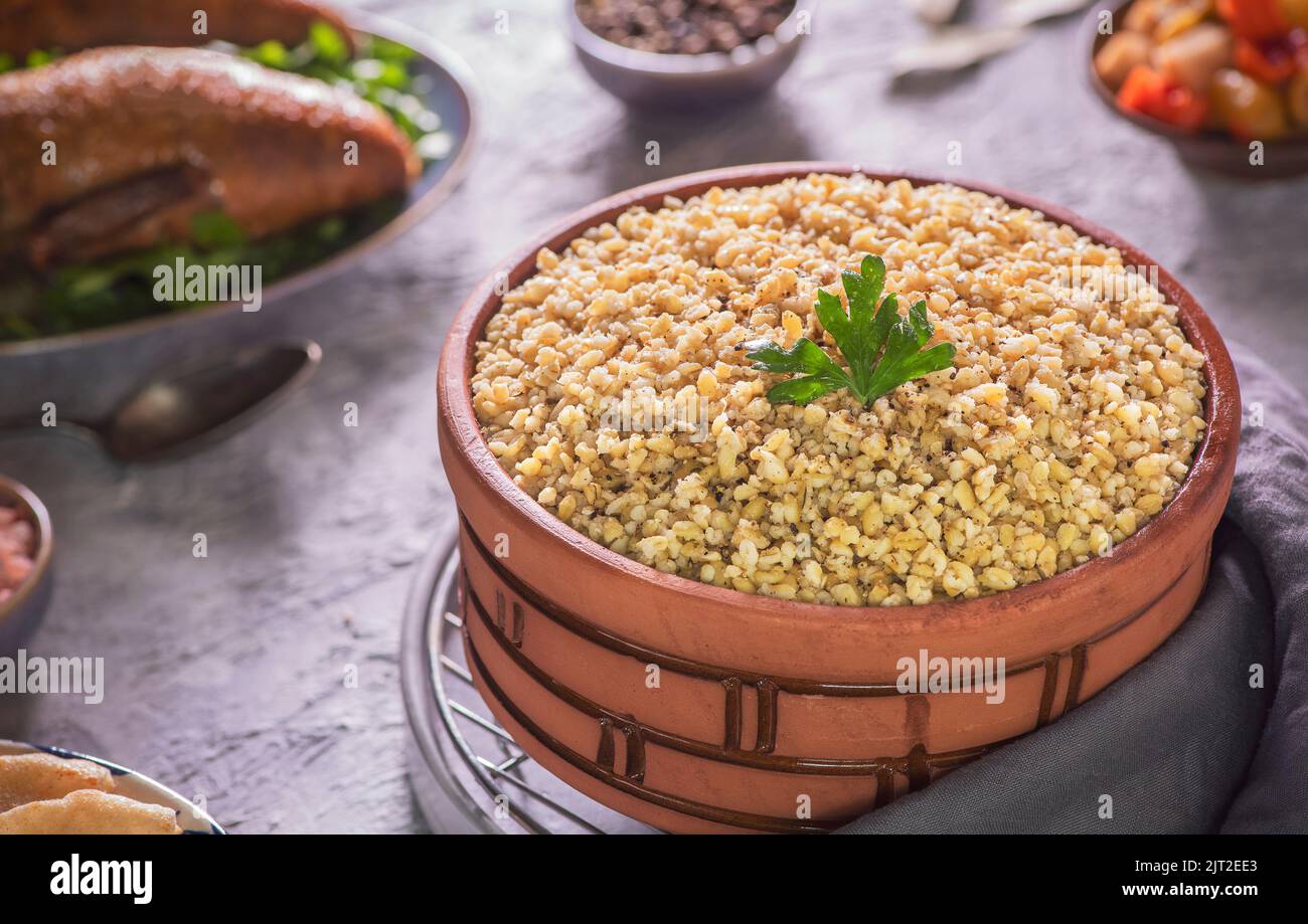 Arabic Cuisine; Middle Eastern authentic Freekeh. Freekeh is an ancient