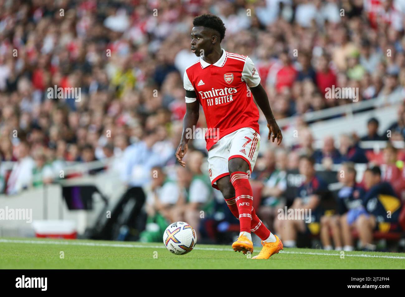 Bukayo Saka #7 of Arsenal on the ball Stock Photo - Alamy