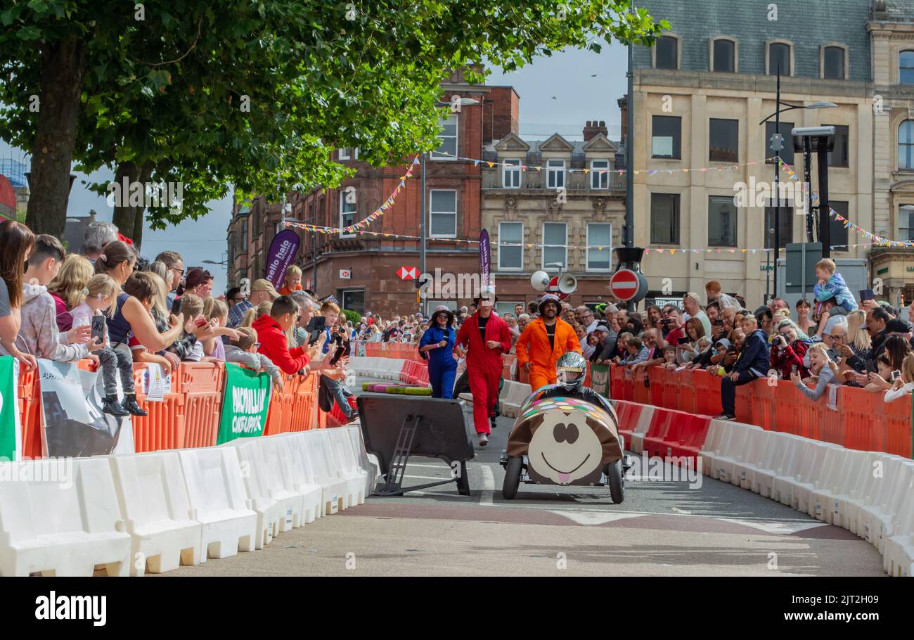 Krazy Races/Soapbox racing, held in Wolverhampton, Great fun for all involved, watching these home made carts race down the streets. Stock Photo