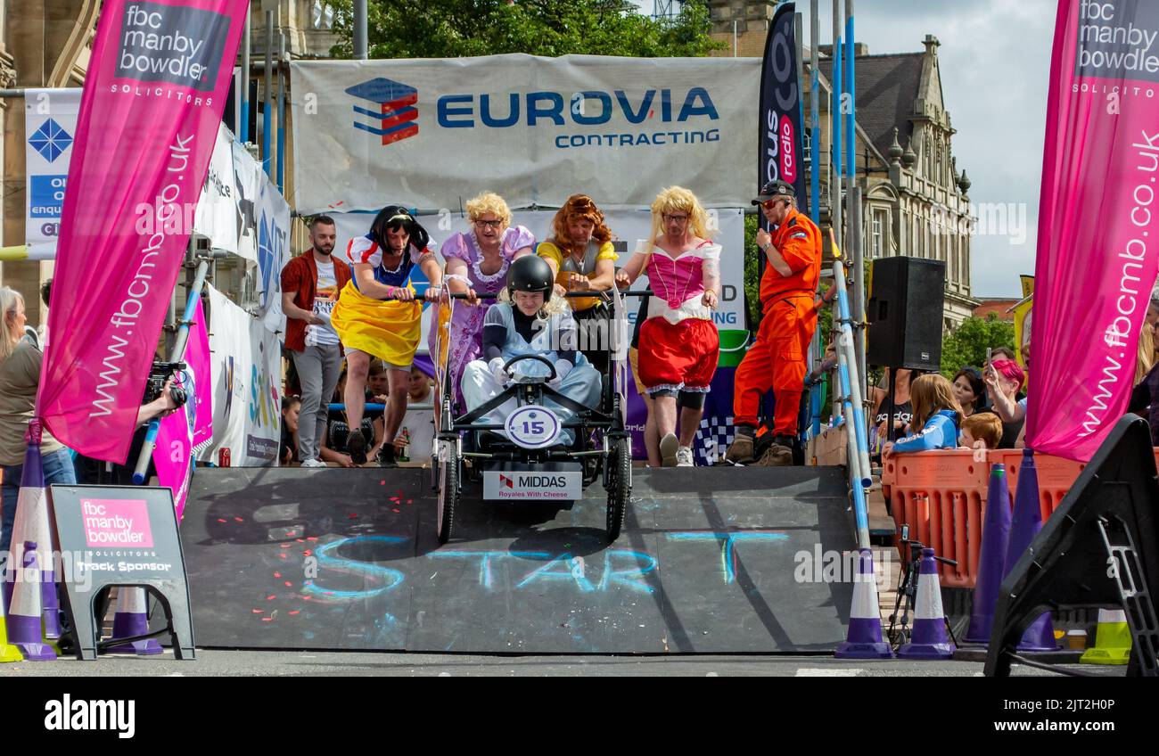 Krazy Races/Soapbox racing, held in Wolverhampton, Great fun for all involved, watching these home made carts race down the streets. Stock Photo