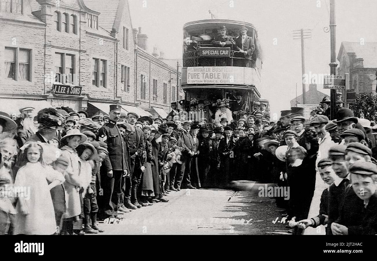 Tramway opening on Otley Road Guiseley, Yorkshire England 1909 Stock