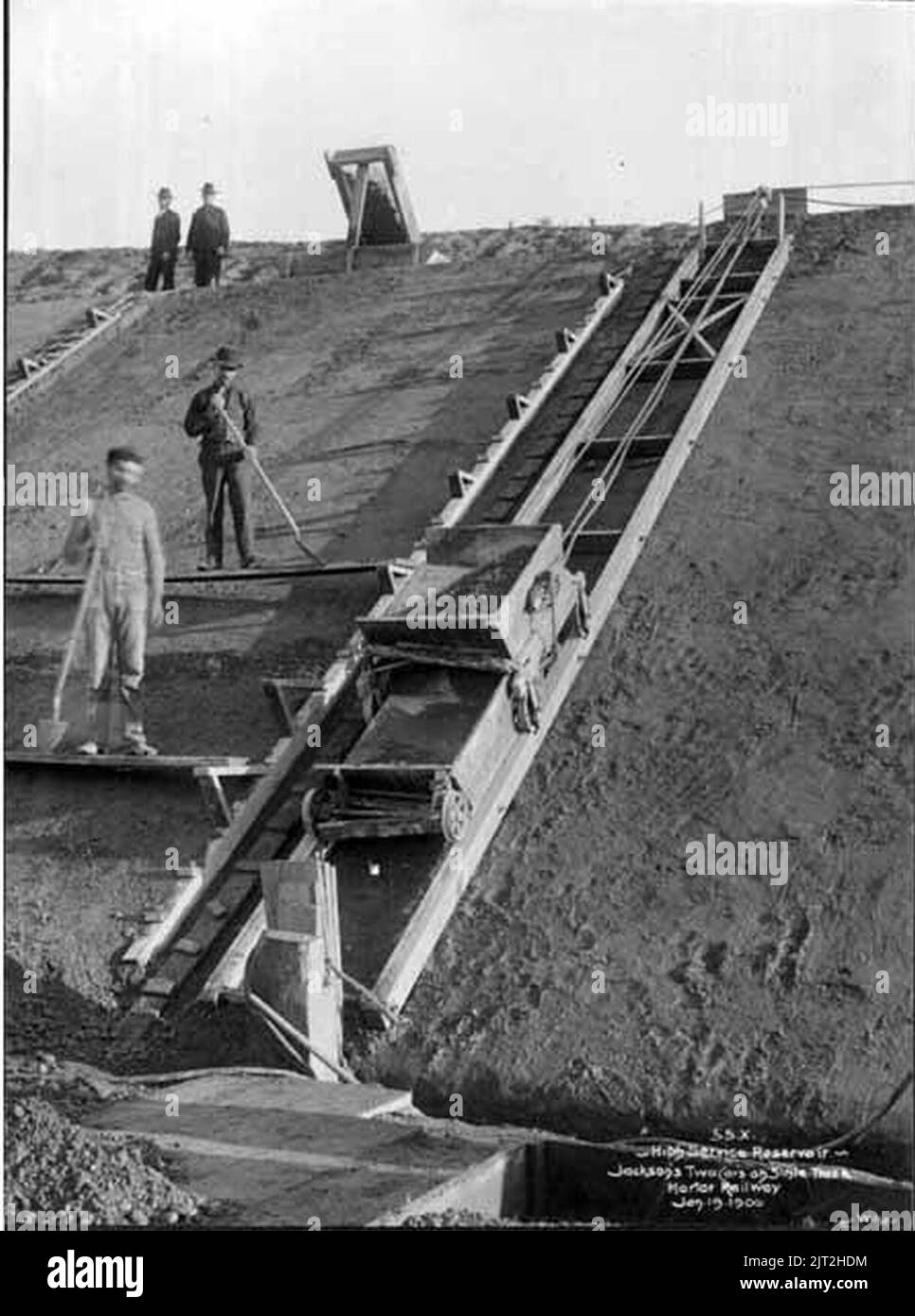 Tramway used for transporting mortar into the high service reservoir during construction, City Park, January 19, 1900 (SPWS 488). Stock Photo