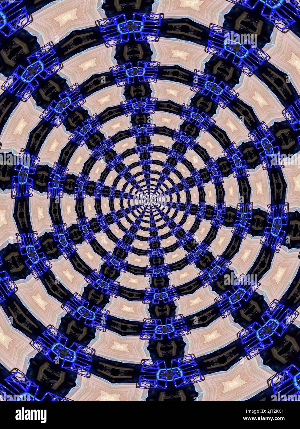 Kaleidoscope geometric pattern - Abstract Infinity design. Concentric pattern toward a vanishing point. Stock Photo