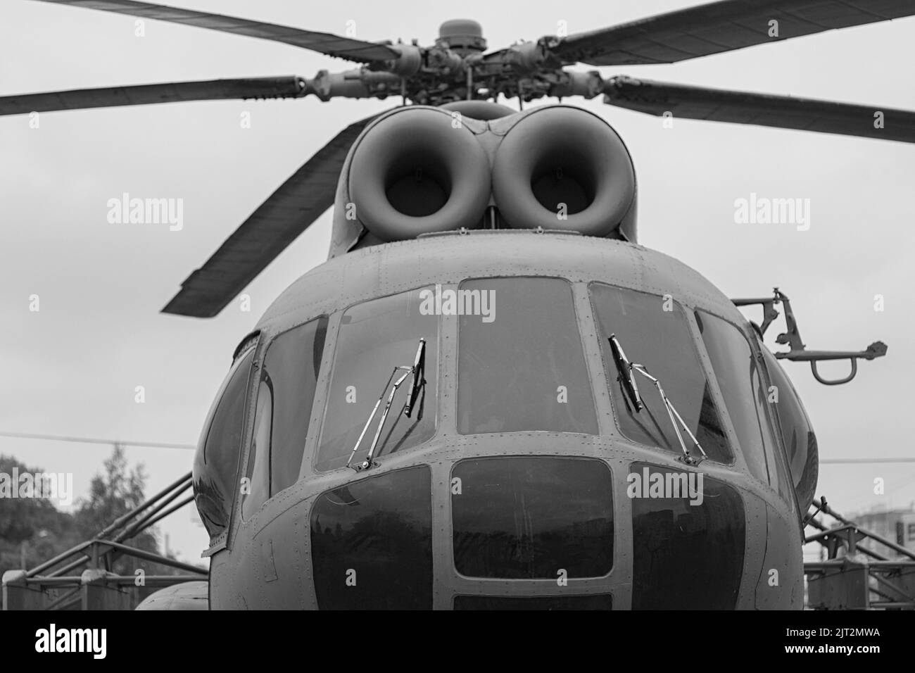 helicopter stands outside in Kursk in the afternoon in autumn Stock Photo