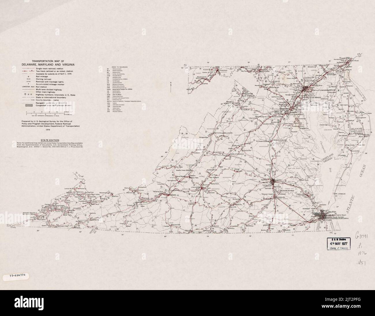 Transportation map of Delaware, Maryland, and Virginia