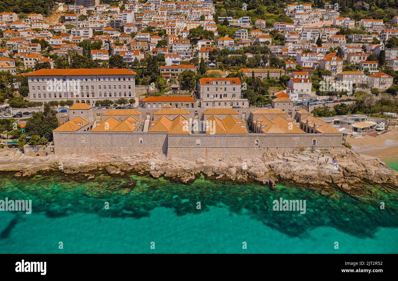 Roof restoration on the Lazareti building in the old town of Dubrovnik Stock Photo