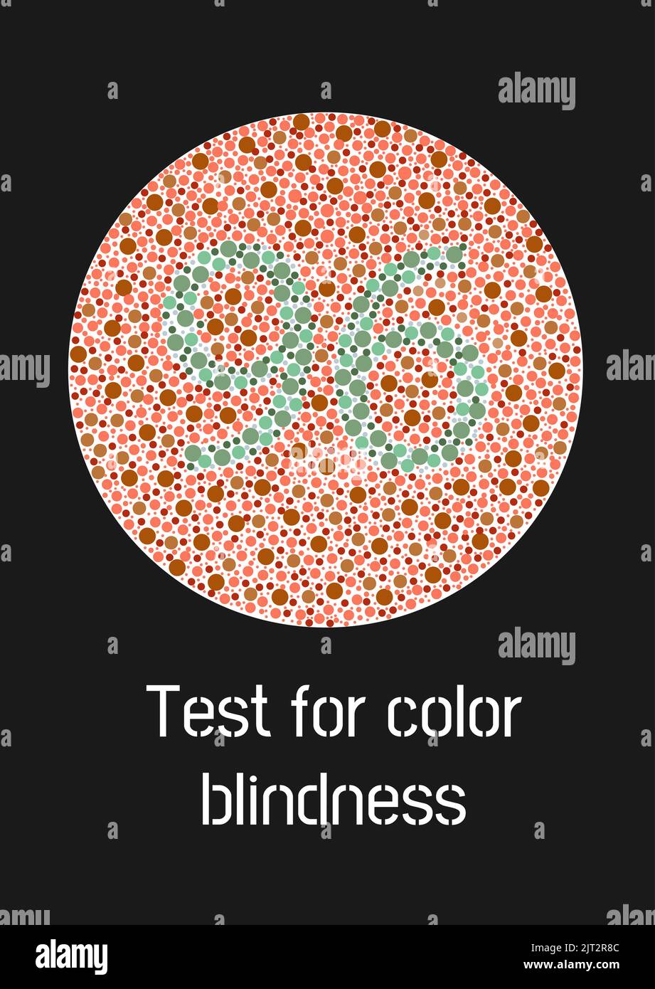 Ishihara test for color blindness. Color blind test. Green number 96 for colorblind people. Vector illustration. Stock Vector