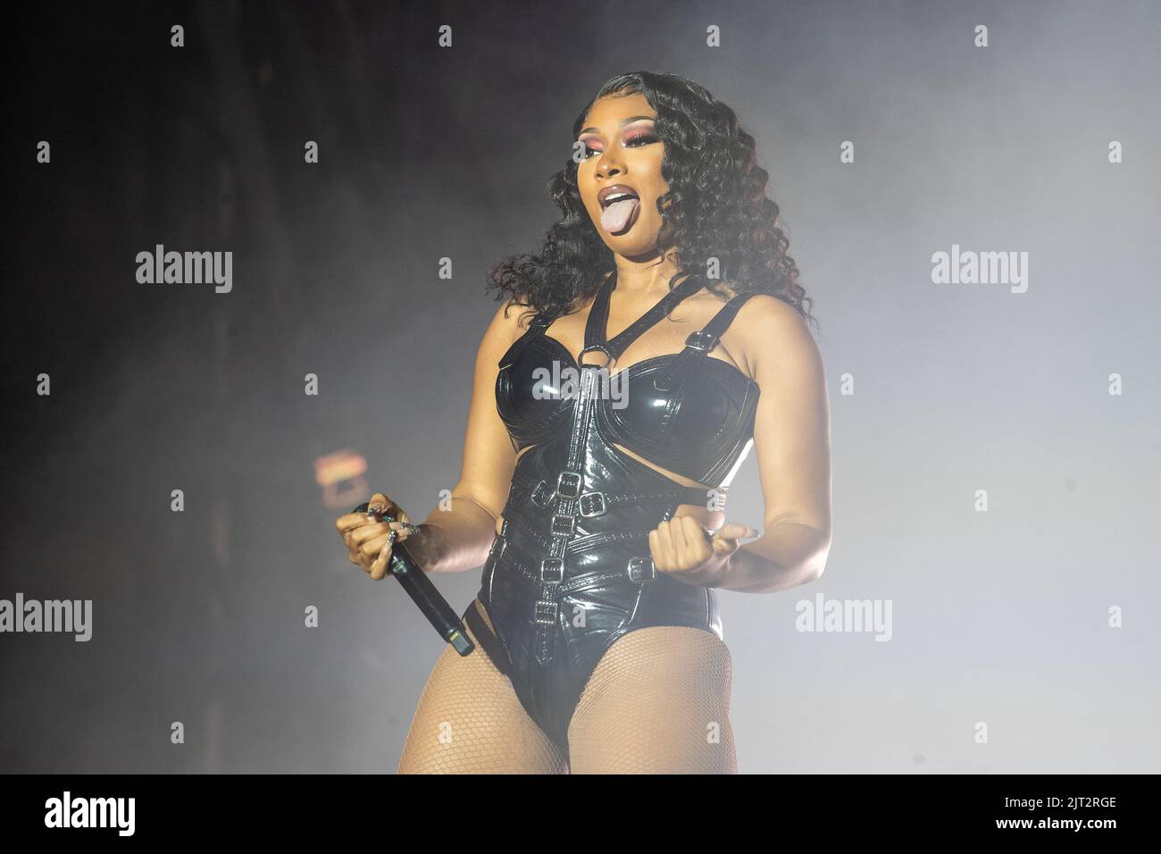 Leeds, UK. Saturday 27 August 2022.  Megan Jovon Ruth Pete, known professionally as Megan Thee Stallion live on stage during day 2 of  Leeds Festival 2022.,© Jason Richardson / Alamy Live News Stock Photo