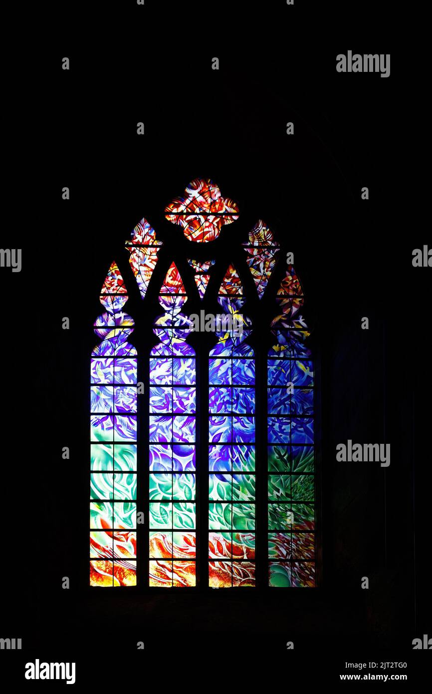 stained glass window in norman cathedral in Durham. County Durham Uk
