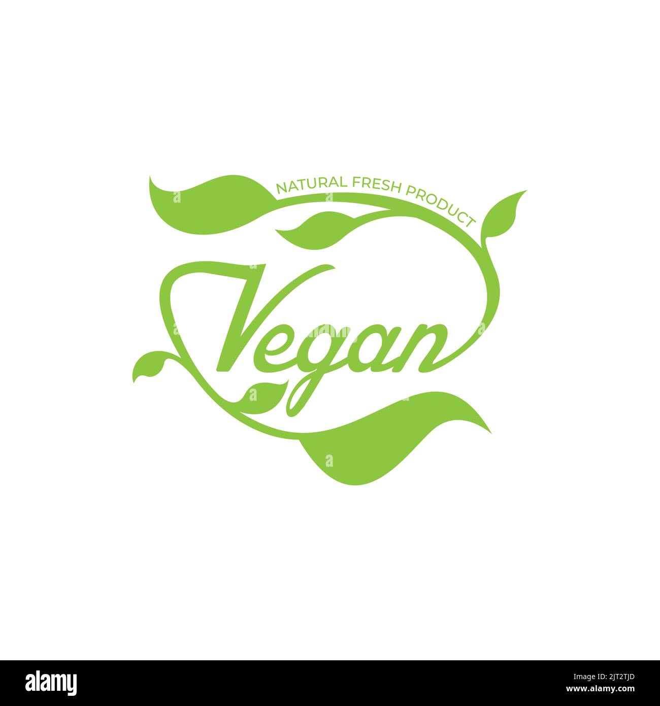 Vegan calligraphy logo with green leaves for organic food. Vegan