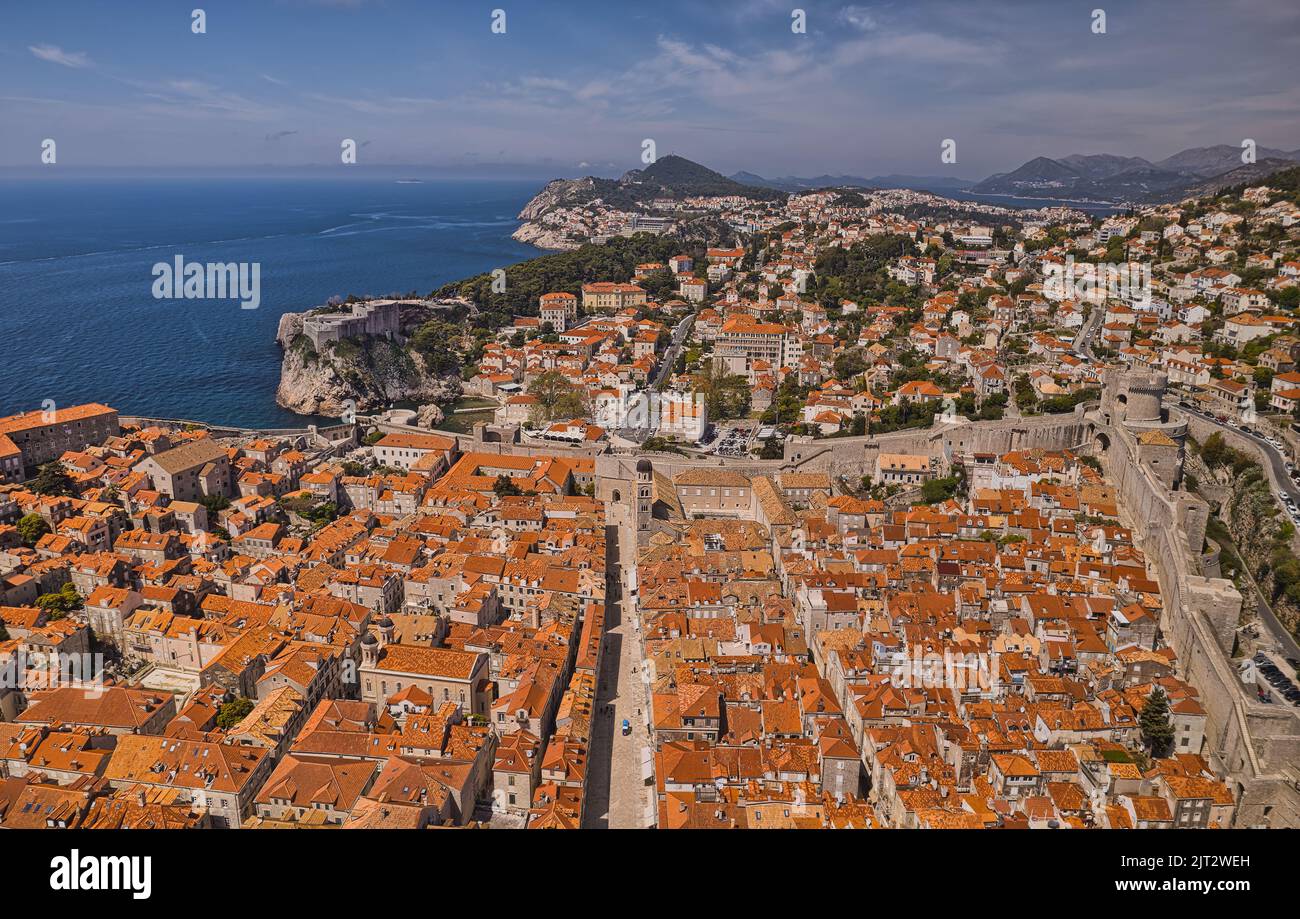Aerial panorama of the Stradun, main street in Dubrovnik Stock Photo