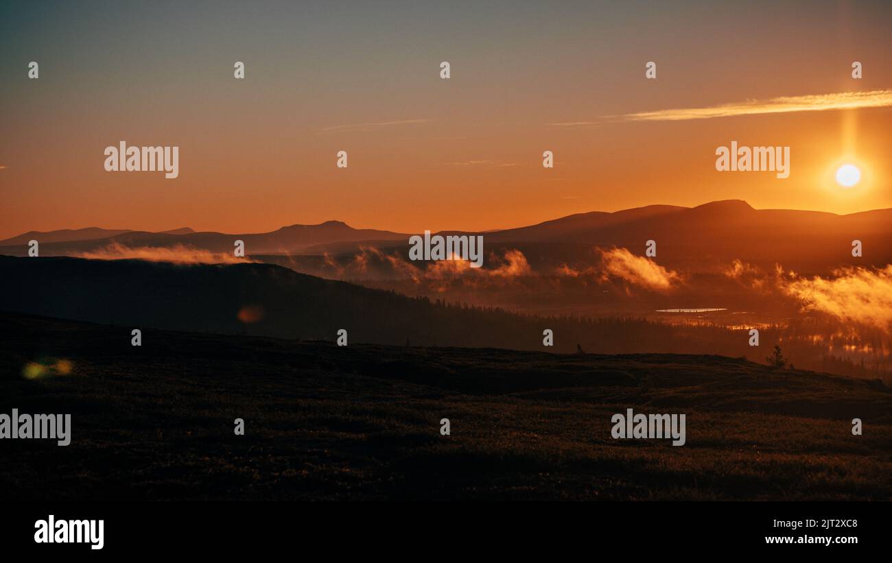 Early morning sunrise in the Swedish mountains  Stock Photo