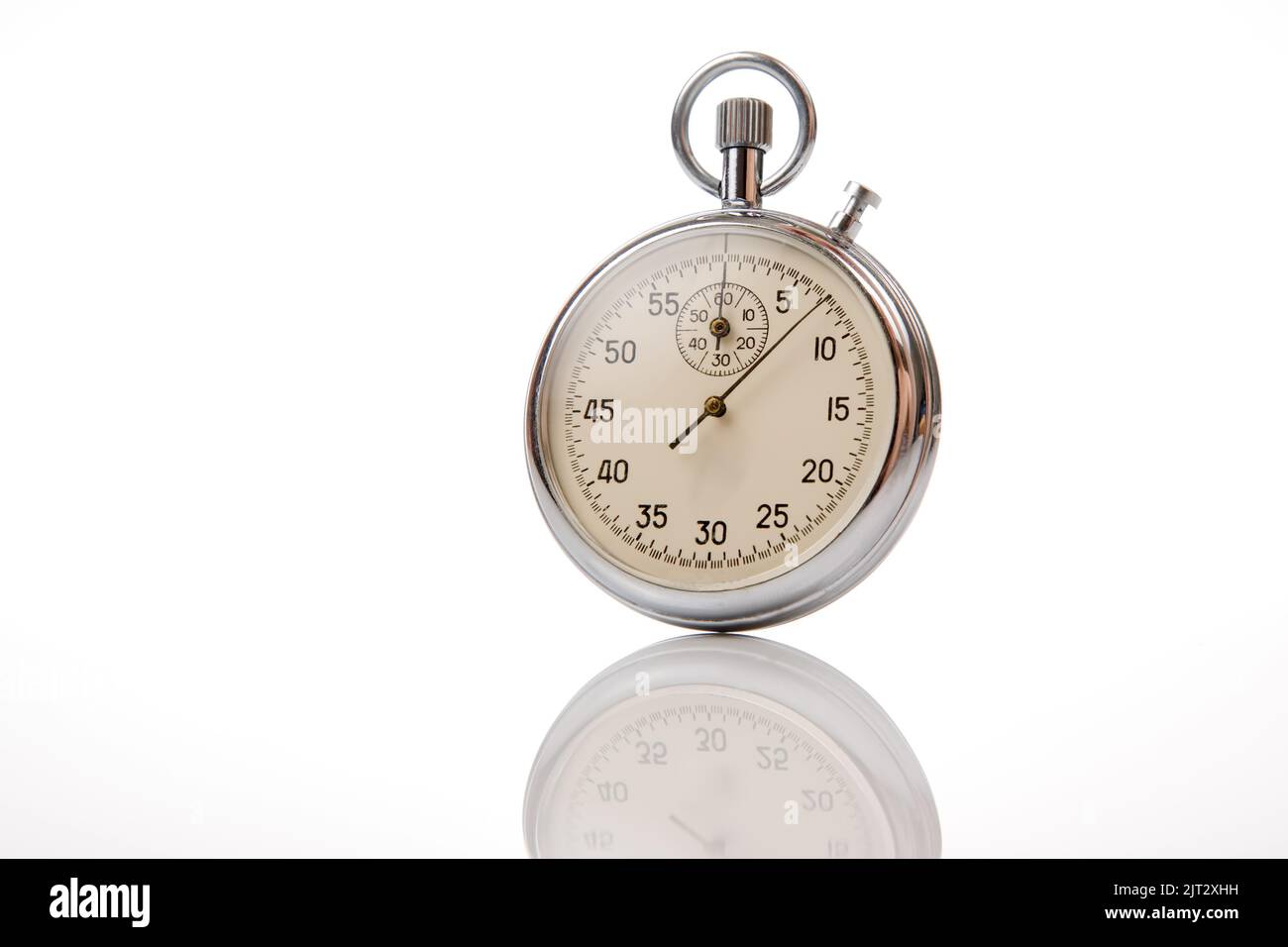 mechanical analog stopwatch on a white background. Time part precision