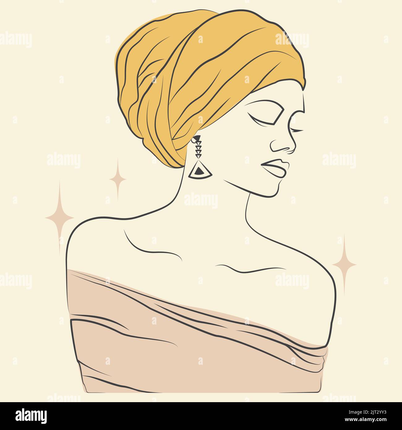 Line art vector art of young black woman illustration Stock Vector