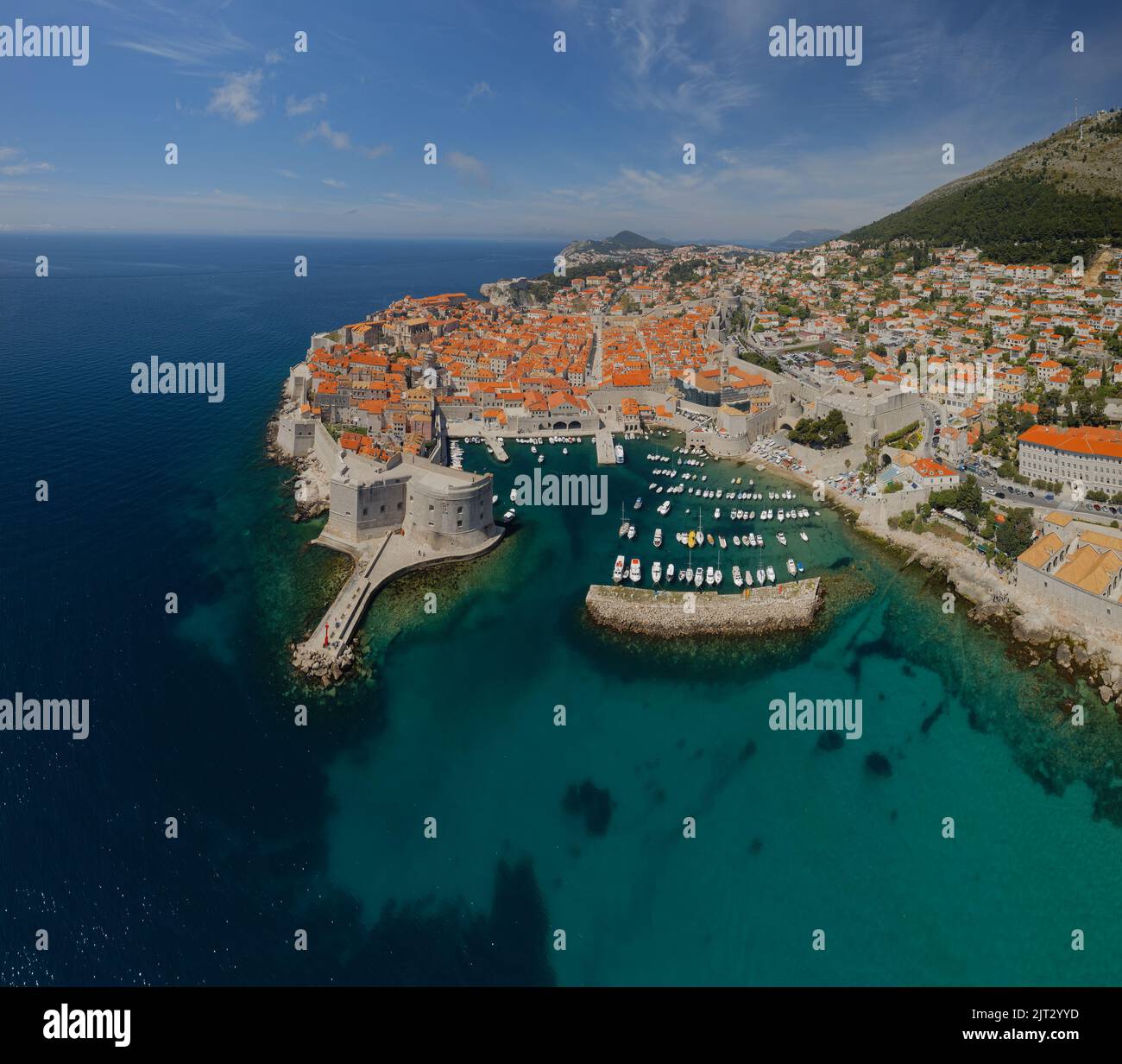 Aerial panorama of Dubrovnik old city Stock Photo