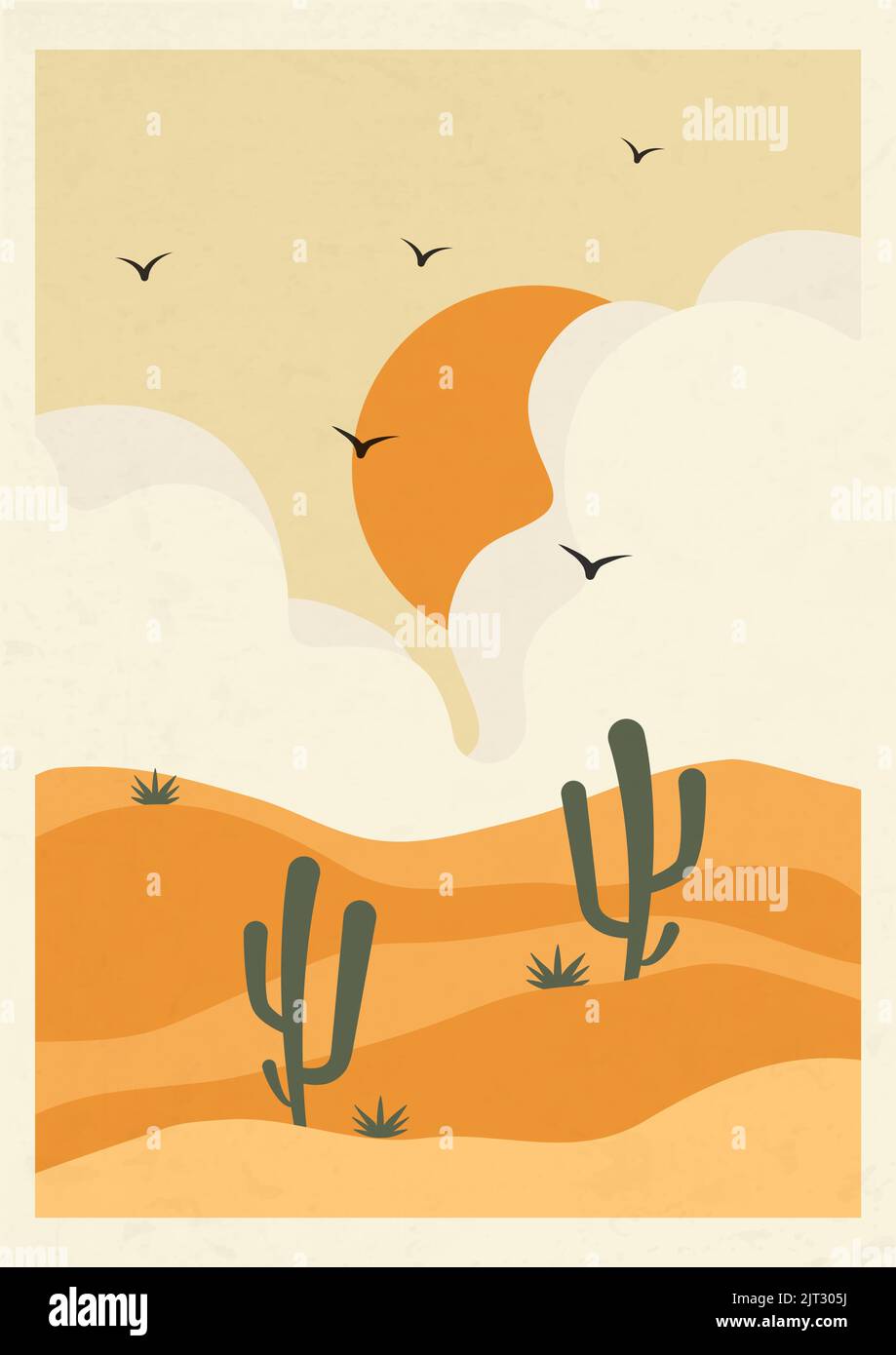 Aesthetic Arizona desert landscape poster with texture Stock Vector