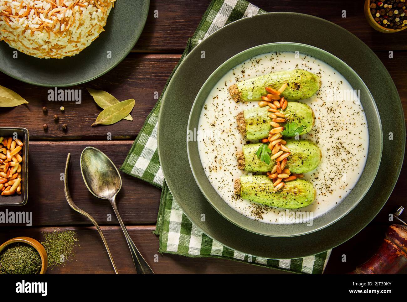 Arabic Cuisine; A delicious Lebanese stuffed zucchini in tangy garlic