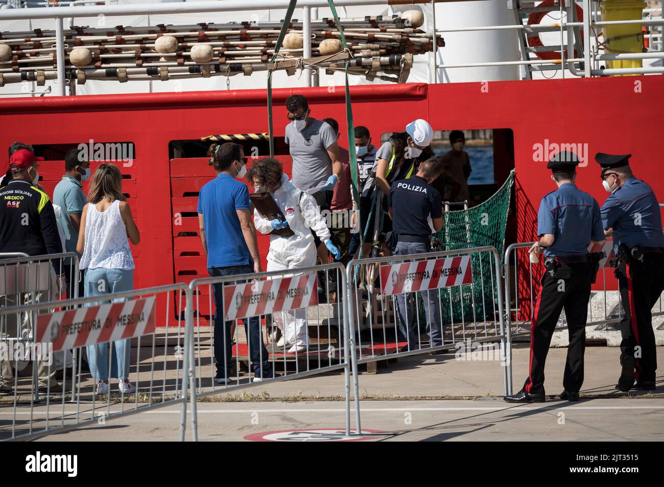 Migrants seen disembarking The new rescue vessel of the Spanish NGO ...