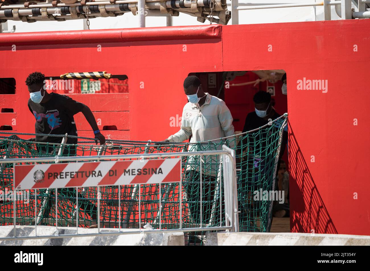 Migrants seen disembarking The new rescue vessel of the Spanish NGO ...
