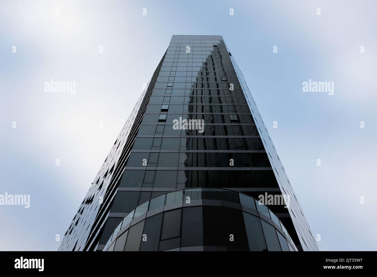 Low Angle View of Modern Glass Building Exterior, Back Bay, Boston, Massachusetts, USA Stock Photo