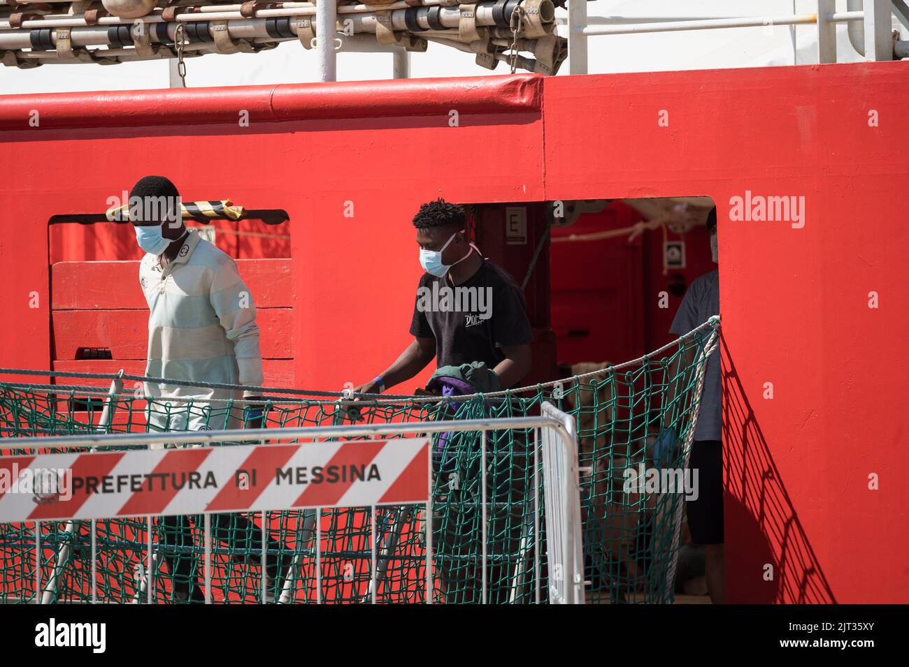 Migrants seen disembarking The new rescue vessel of the Spanish NGO ...