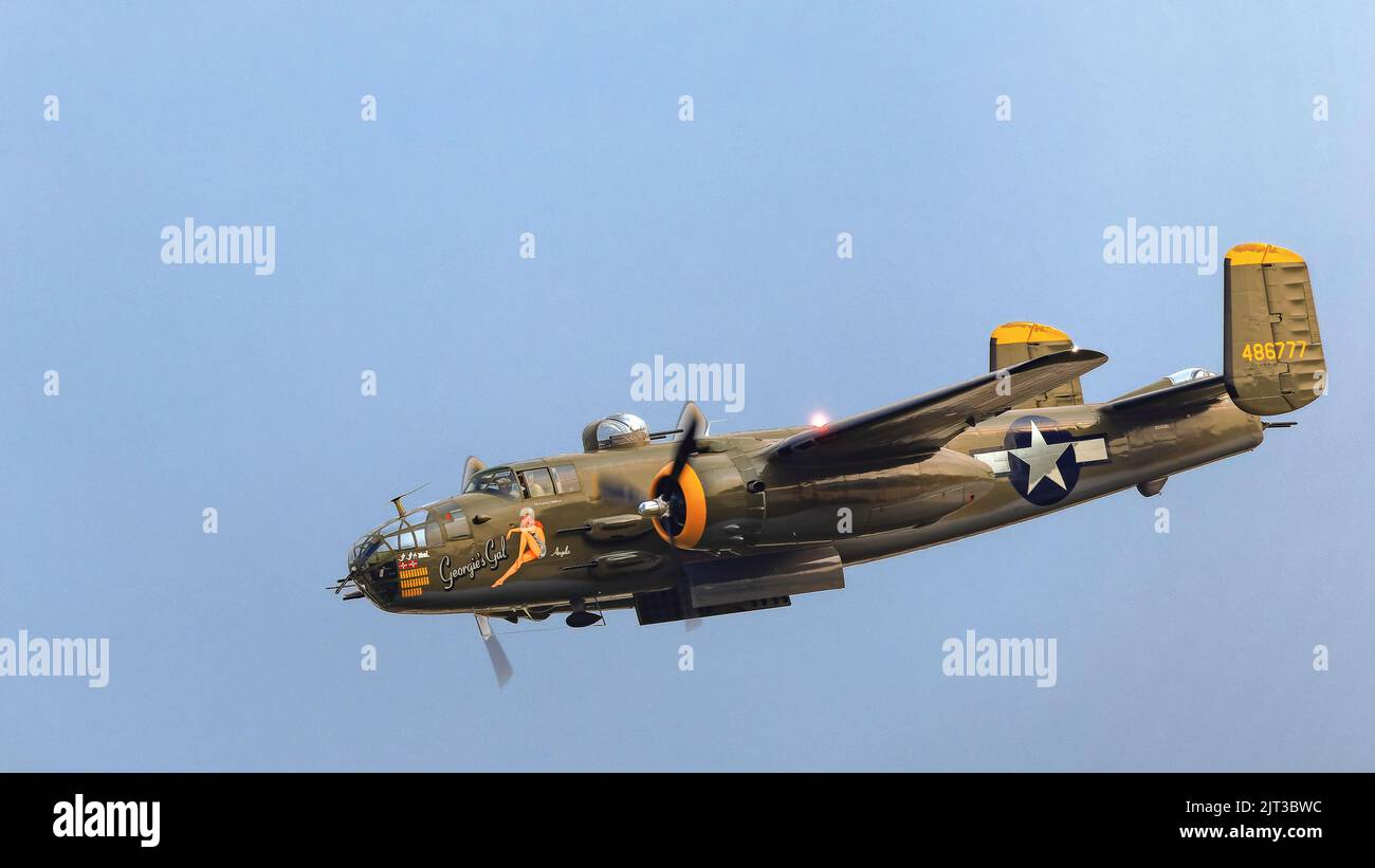 WWII B25 Mitchell bomber at Thunder Over Michigan airshow, Willow Run Airport, Wayne County, Michigan. Stock Photo