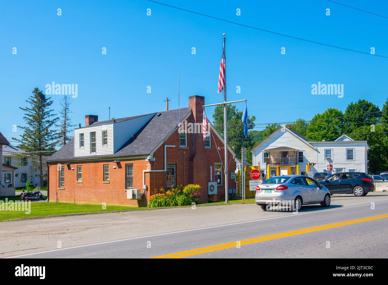 US Customs and Border Protection Derby Line Crossing, Beebe Plain Station on Canusa Street in Derby, Vermont VT, USA. This street is on the border bet Stock Photo