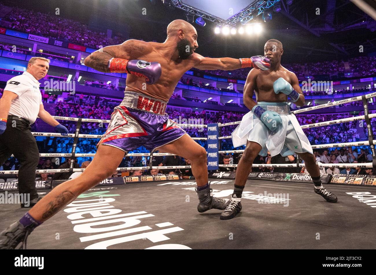 Youtube personalites Deji and Fousey during their light heavyweight boxing bout. Stock Photo