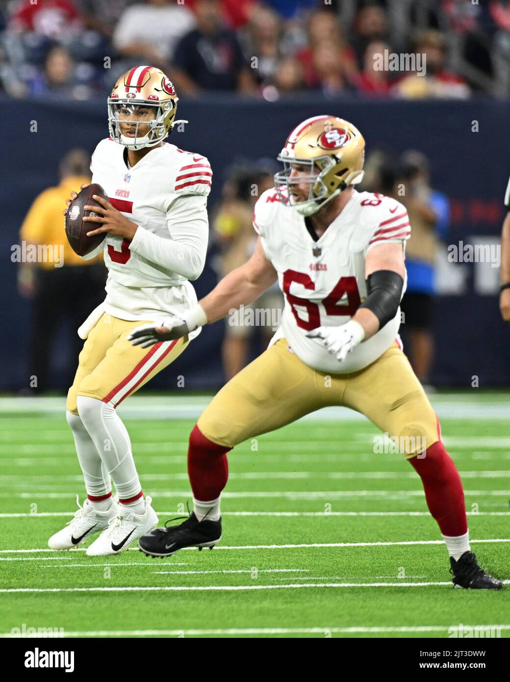 San Francisco 49ers center Jake Brendel (64 )in action during an NFL  football game against the Las Vegas Raiders, Sunday, Aug. 28, 2021, in  Santa Clara, Calif. (AP Photo/Scot Tucker Stock Photo - Alamy