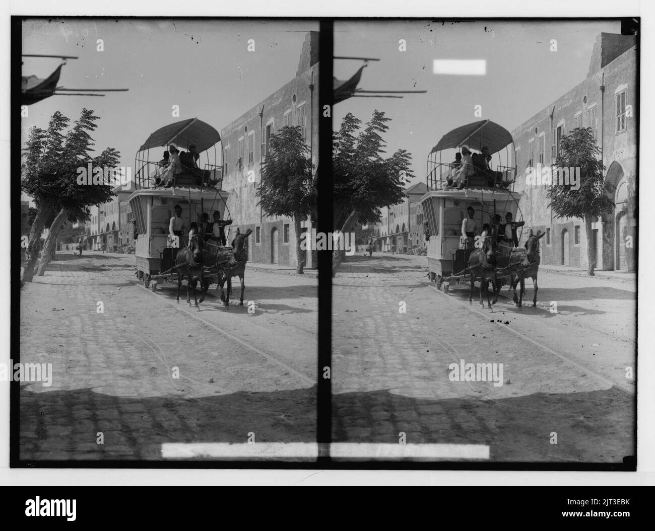 Tripoli. Mule-drawn tramcar. Stock Photo
