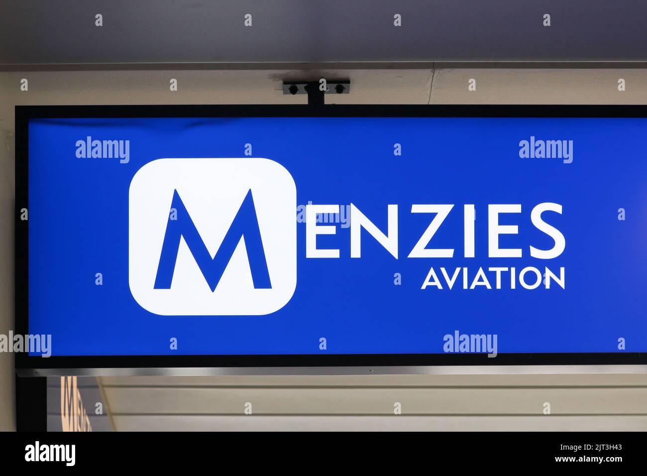Copenhagen, Denmark - May 27, 2022: Menzies Aviation is an aviation services business providing ground handling, cargo handling, cargo forwarding Stock Photo