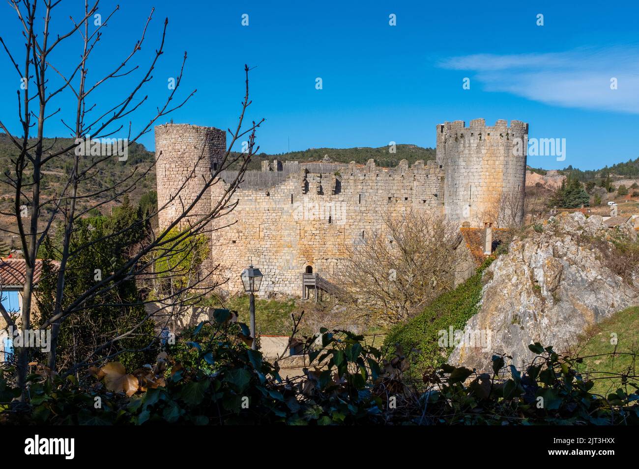 The medieval fortress of Villerouge-Termenes in Southern France, with no people, taken on a sunny end of winter day Stock Photo